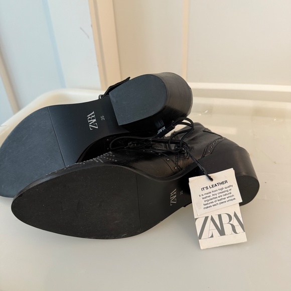 NWT ZARA Black Leather Studded Ankle Boots - Picture 3 of 3